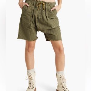 Free People Olive Green Striped Shorts